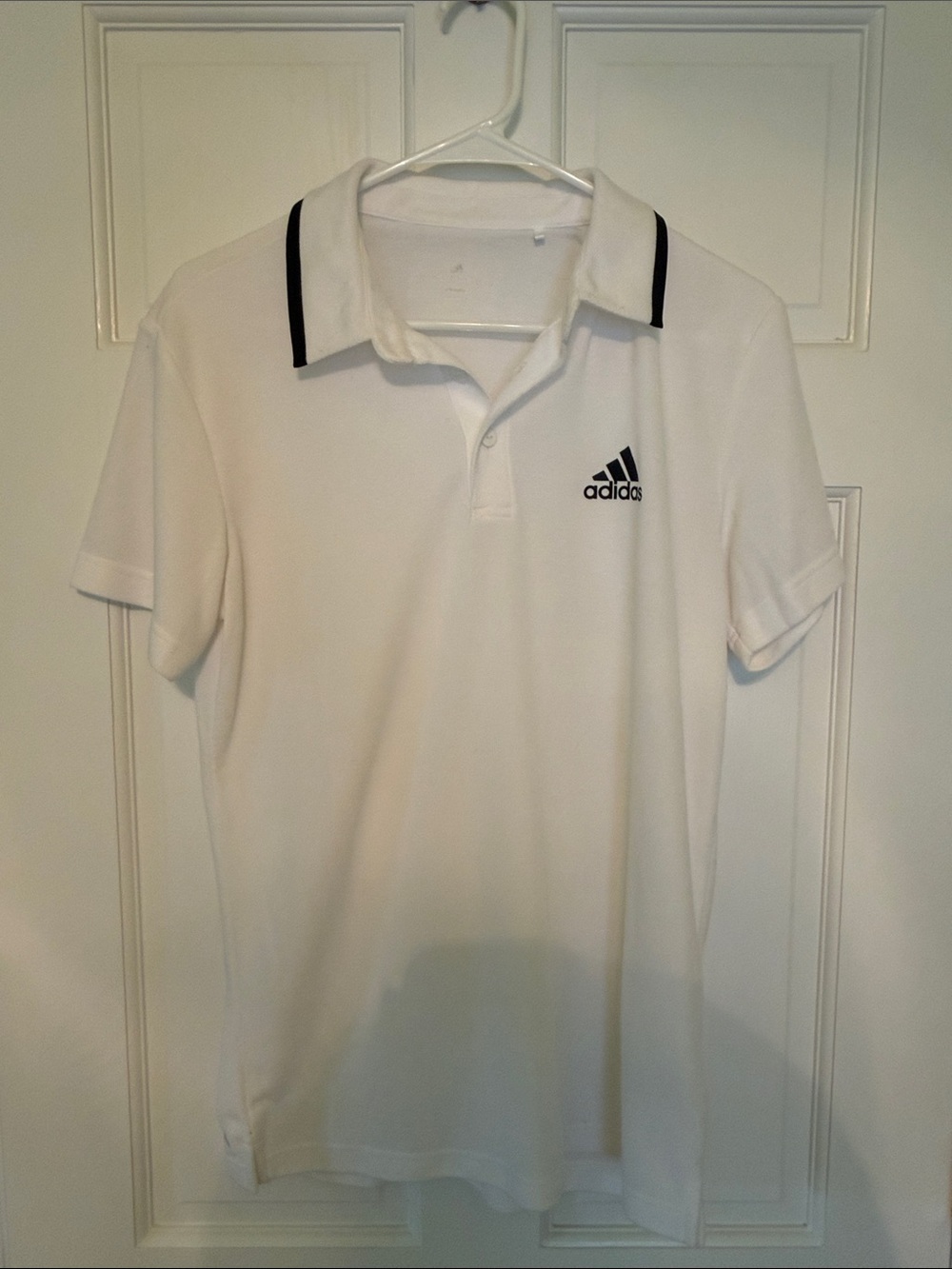adidas Men’s White Polo with Black Trim, Tennis